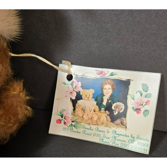 Sersha Jointed Teddy "Bonnie" Bear Serieta Harrell Mohair Fur Scarf Velvet Hat - Picture 3 of 13